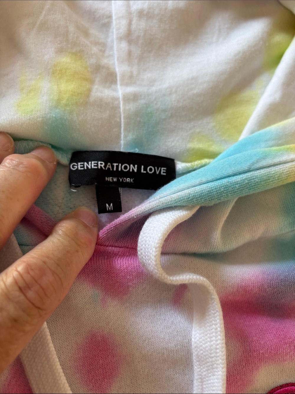 Generation Love Ladies Pink Blue Yellow Tie-Dye Smile Patch Hoodie-M - Picture 2 of 6